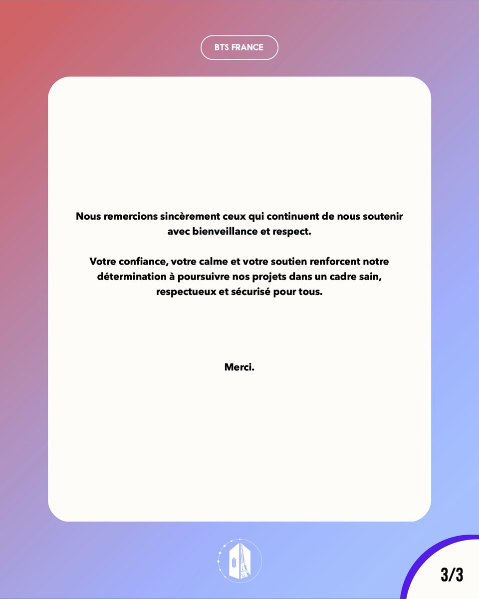 BTSFRANCE_'s tweet photo. COMMUNIQUÉ | BTS FRANCE

L'équipe de BTS France a souhaité s'exprimer sur les dernières rumeurs qui se sont répandues à la suite de l'annonce des projets pour les concerts.

Merci de lire ce communiqué attentivement.

Les précisions concernant la cagnotte intéressée sont disponibles sur notre compte HelloAsso
🔗 https://t.co/wCizSgPfOG