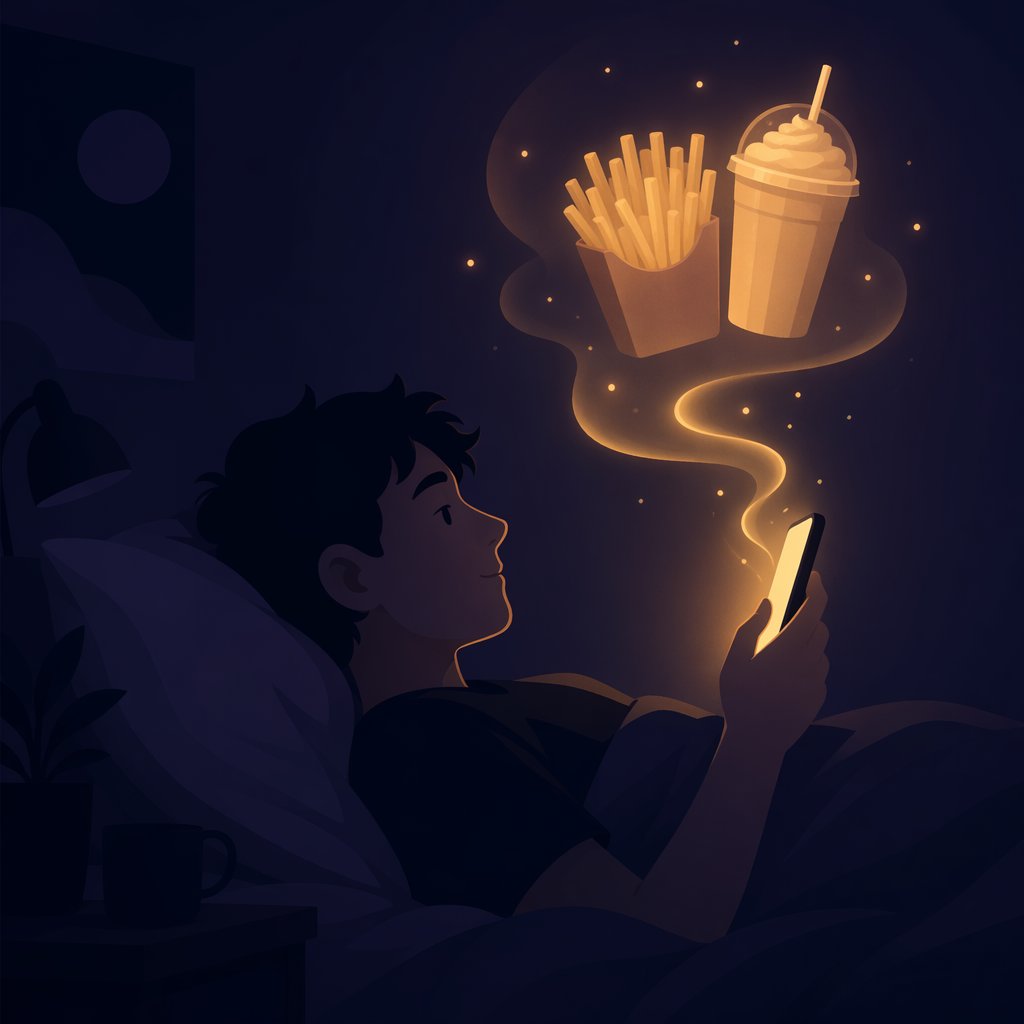 NanoRhino_AI's tweet image. 11:47 PM. You open Uber Eats "just to browse."

20 minutes later: large fries, a milkshake, and regret.

You weren't hungry. Your brain just needed a dopamine hit after a long day.

Every late-night order is a neurochemical event, not a character flaw.

#AI #WeightLoss