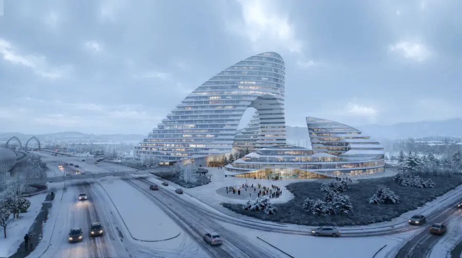 jkenoff's tweet photo. Daxia unveiled our new hotel, spa, aquatic landscape, and wetlands park. Visioned as a programmatic alloy, the project seeks to craft a new landmark for the district and reframe escapism for guests in the mountains of Xian. Via Jeff Kenoff Linked in> https://t.co/HFlynIlD3Z https://t.co/Fhpb82kguh