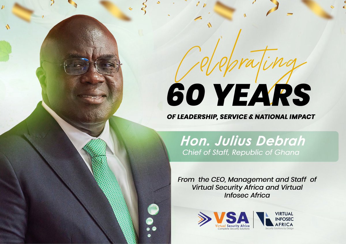 60 years of impactful leadership and service.

From all of us at VSA/VIA, we celebrate Hon. Julius Debrah and his remarkable contribution to national development.

#LeadershipMatters #NationalImpact #VSA #VIA #juliusdebrah