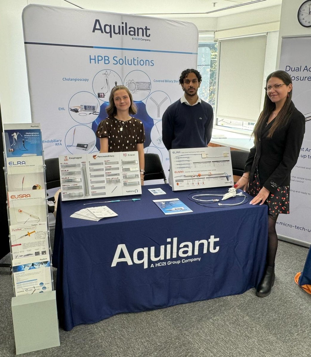 AquilantGI's tweet photo. We are back for day 2 of @gastrolearn London Live HPB Masterclass!
Pop by to take a look at our innovative #HPB portfolio, including the portable #Leinzett #cholangioscope, #RFA, and our specialist @taewoongmedical Niti-S stents.
#Endoscopy #ERCP #supportingeducation https://t.co/aLpsNRyh8a