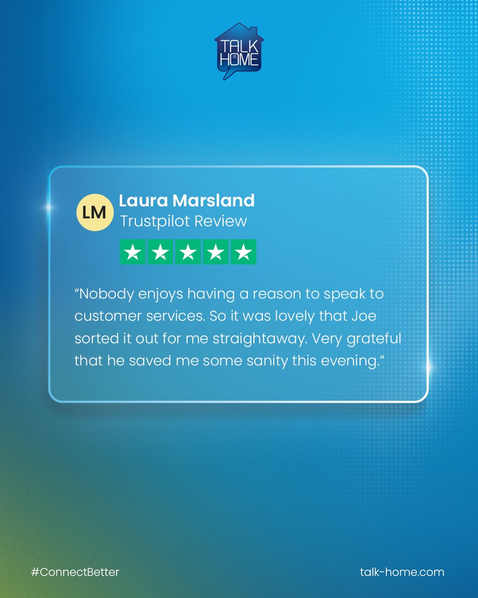 TalkHomeUK's tweet image. Nobody wants to contact customer service.
But when you do, getting it sorted straight away makes all the difference. 💙
#TalkHome #SIMOnly #CustomerService #Trustpilot