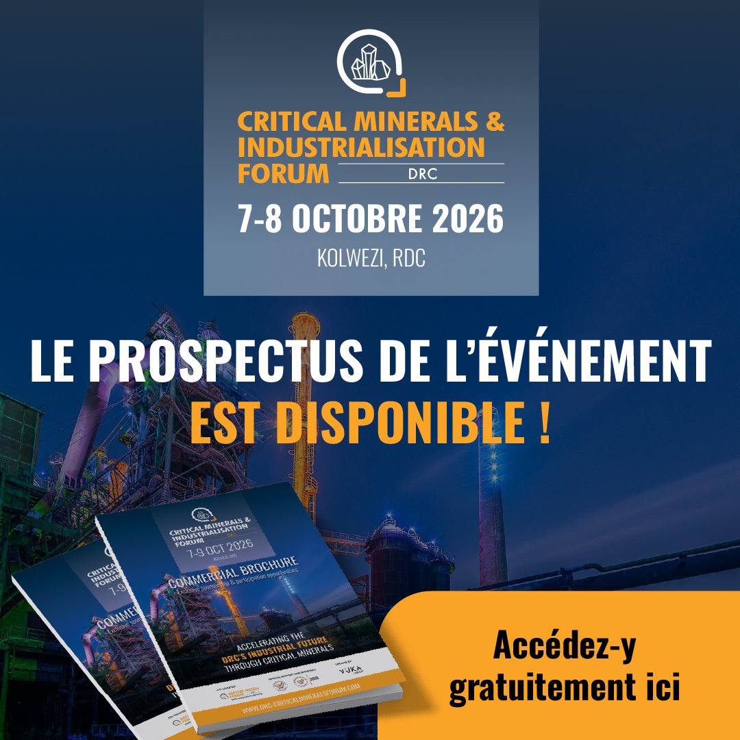 DRC_Minerals's tweet photo. L'évolution industrielle de la RDC est en marche

Lualaba : nouveau pôle industriel mondial

Rejoignez les leaders du secteur au Forum DRC critical minerals &amp; industrialisation.
📅 7–8 oct.| Kolwezi

Manifestez votre intérêt:https://t.co/1vBz9suArv https://t.co/KsLlDRRdjK