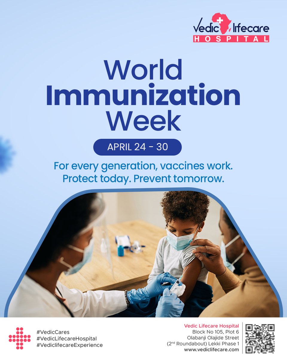 VedicLifecare's tweet image. For every generation, vaccines work.
Protect today—prevent tomorrow.
Marking World Immunization Week, April 24–30. Stay up to date with your vaccines.

#WorldImmunizationWeek #VaccinesWork #PreventiveCare #VedicLifecare