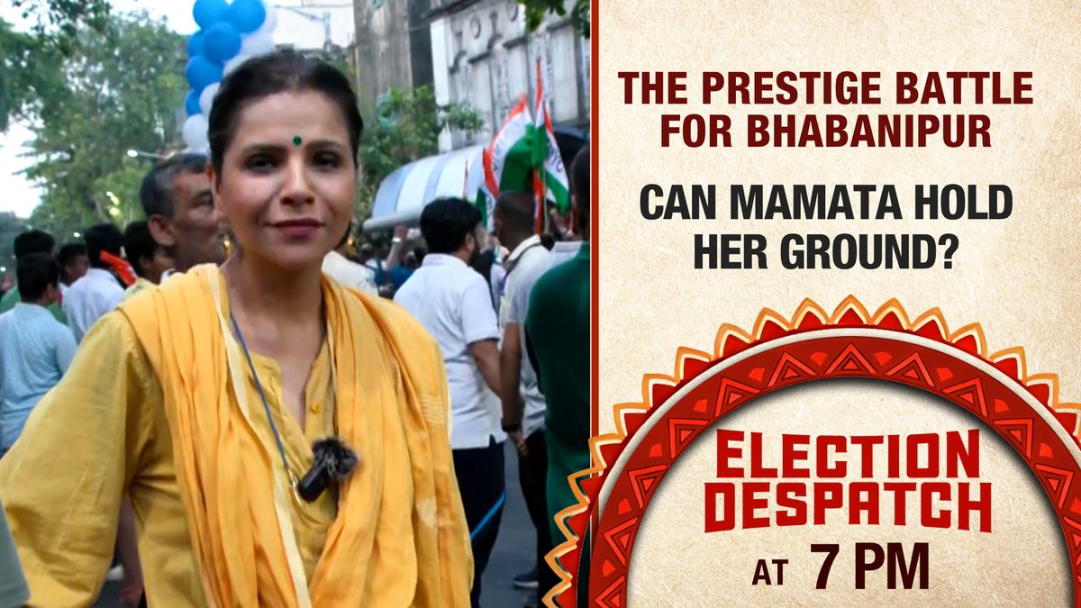 IndiaToday's tweet photo. The Prestige battle for #Bhabanipur: Can Mamata hold her ground?
Tune in to #ElectionDespatch @ 7 PM with @PreetiChoudhry
#Promo https://t.co/UWCejuzgb3