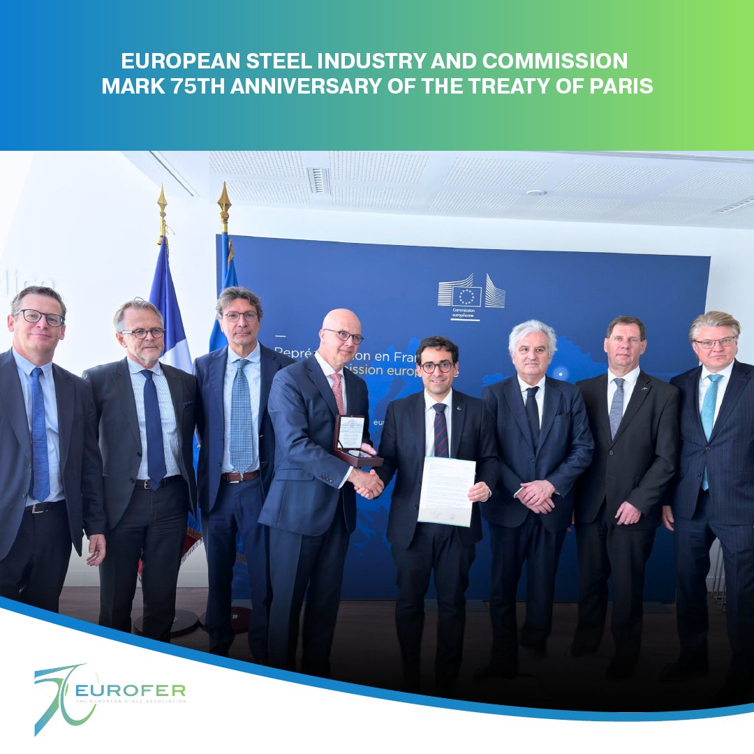 EUROFER_eu's tweet photo. 🇪🇺 75 years on, Europe continues to build together. 🇪🇺

Today in Paris, Europe’s steel industry met with Executive Vice-President @steph_sejourne to mark 75 years since the Treaty of Paris was signed. https://t.co/CQ95VtXGiR