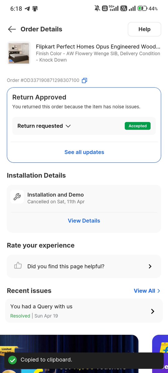 Ashwani84223880's tweet image. @flipkartsupport Very poor service by Flipkart.Perfect Homes Queen Bed delivered on 5 April,but installation failed 5 times.Return pickup was also missed on 16,22&amp;amp;24 April.Daily complaints,no resolution.Please arrange pickup &amp;amp; refund ASAP. #Flipkart #Refund "OD337190871298307100"