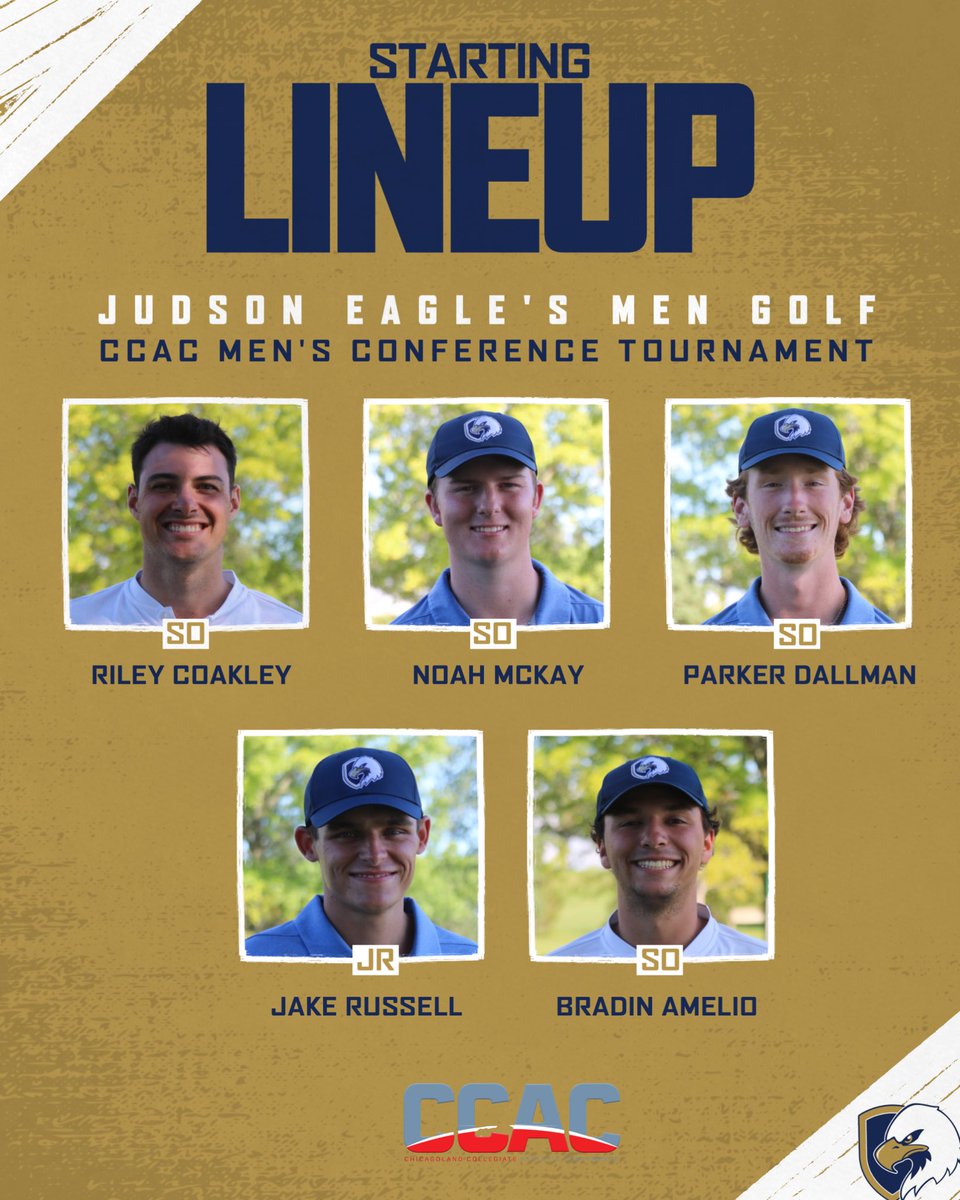 jueaglesgolf's tweet photo. Locked in and ready to tackle day 2 of the CCAC Conference Tournament ⛳️

Meet your Judson Eagles starting five:
Coakley • McKay • Dallman • Russell • Amelio

Time to compete, trust the process, and leave it all out there 

 #JudsonGolf #CCAC #StartingFive https://t.co/vCz74yHnCP