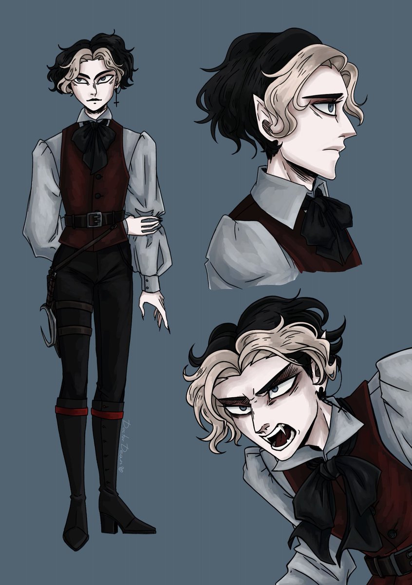 Remembered I didn’t show you my castlevania OC!!

His name is Valeyard
Dracula's loyal servant, was an astronomer, loved science

His weapons are a sickle and a small blade

He transform into a black cat hehe

#CastlevaniaOC