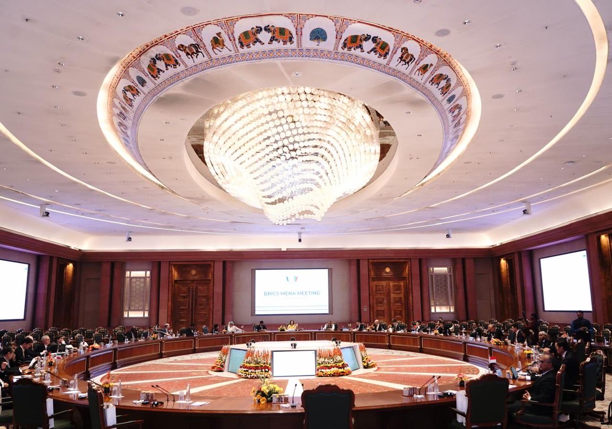 MEAIndia's tweet photo. Secretary (South) Dr. Neena Malhotra chaired the meeting of BRICS Deputy Foreign Ministers and Special Envoys for the Middle East and North Africa (BRICS MENA) on 23-24 April 2026 in New Delhi.

The participants had constructive exchange of views on the current regional developments.

@BricsIndia2026