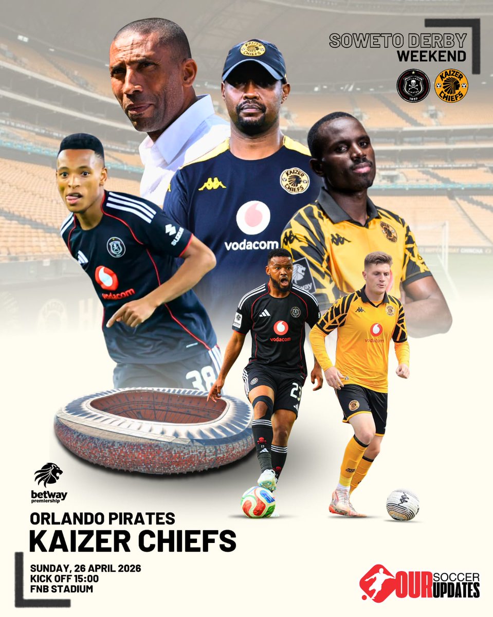 oursoccerupdate's tweet photo. Battle for Glory: Pirates Eye First Title in a Decade as Chiefs Look to Derail Rival Dreams

Read more 👉👉👉 https://t.co/Mr3WKplJ4z https://t.co/aQIh3XHAnJ