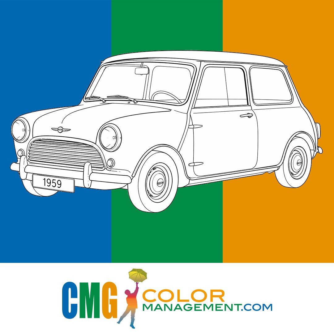 CMGColor's tweet image. What color do you associate with the brand and car in the first image? Did you know the car launched in 1959 with 6 colors? The last image car launched in 2001 with 8 colors, including the brand's iconic hue. Can you guess the brand &amp;amp; color? Let us know! 
#Brands #ColorManagement