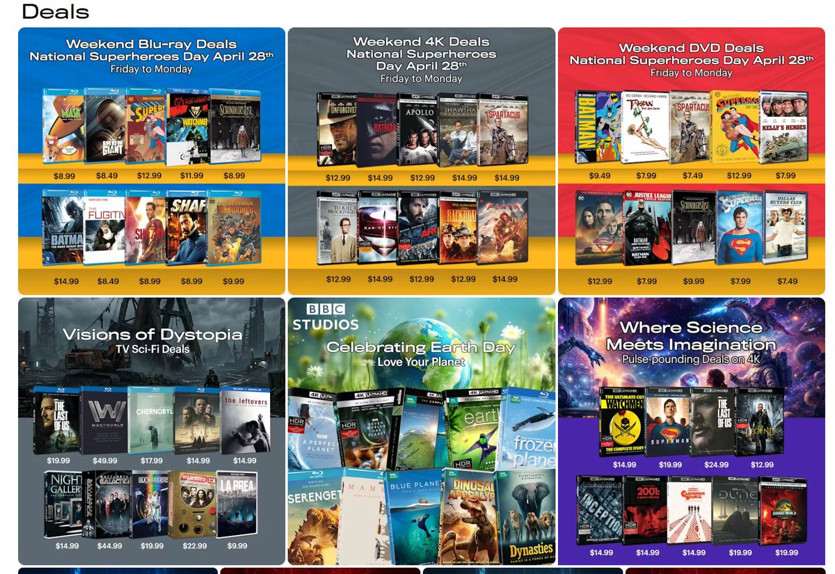 Wario64's tweet image. National Superheroes Movies Weekend sale (4K/Blu-ray/DVD) on GRUV (extra discount w/ code FIRSTGRUV15) buff.ly/PoQefSu #ad