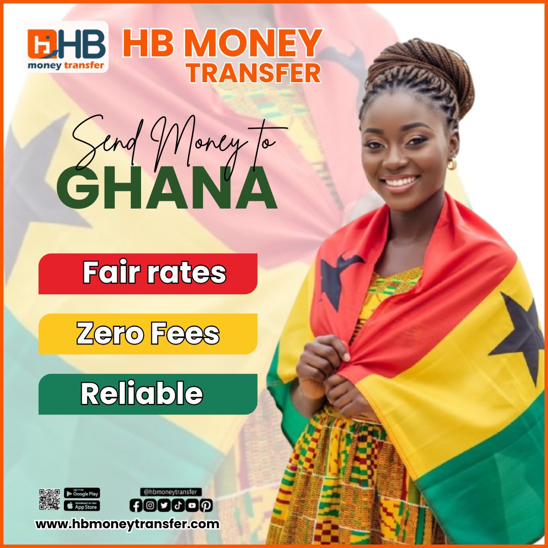 HBMoneyTransfer's tweet photo. Ghana’s favorite way to send money fast, fair, and secure. Choose HB Money Transfer and send now or download the app.

#HBMoneyTransfer #Ghana #SendMoneyToGhana #FastTransfer #BestRates #SecureRemittance #GlobalPayments https://t.co/hSaLG684iW