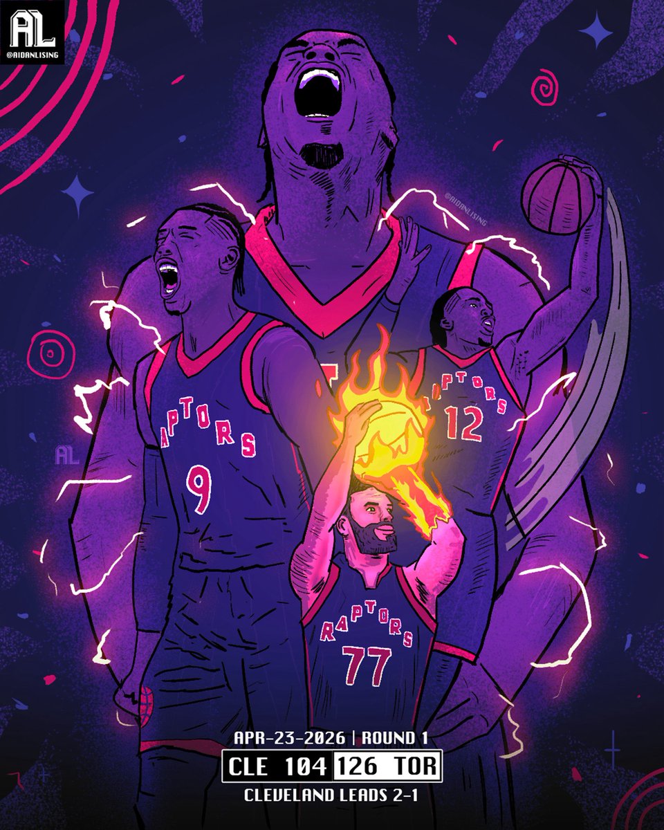aidandesigned's tweet image. A sketch after every Raptors game this season

(2026 Playoffs - R1G3)

#wethenorth