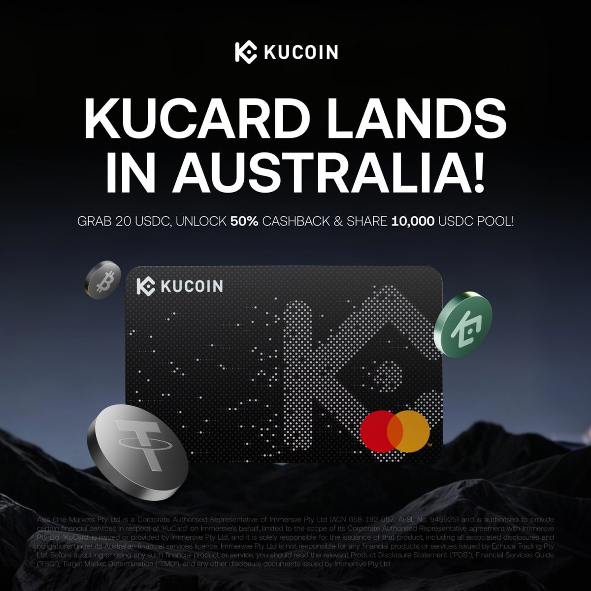 DasCrypto4's tweet photo. KuCard is now live in Australia 🇦🇺

early users get up to 50% cashback + chance to grab $20 rewards

$500 USDC giveaway running
just follow, like, RT &amp; join

apply + details: https://t.co/4o869soOi3

don’t miss the early perks  % https://t.co/1IT6JUbHrq