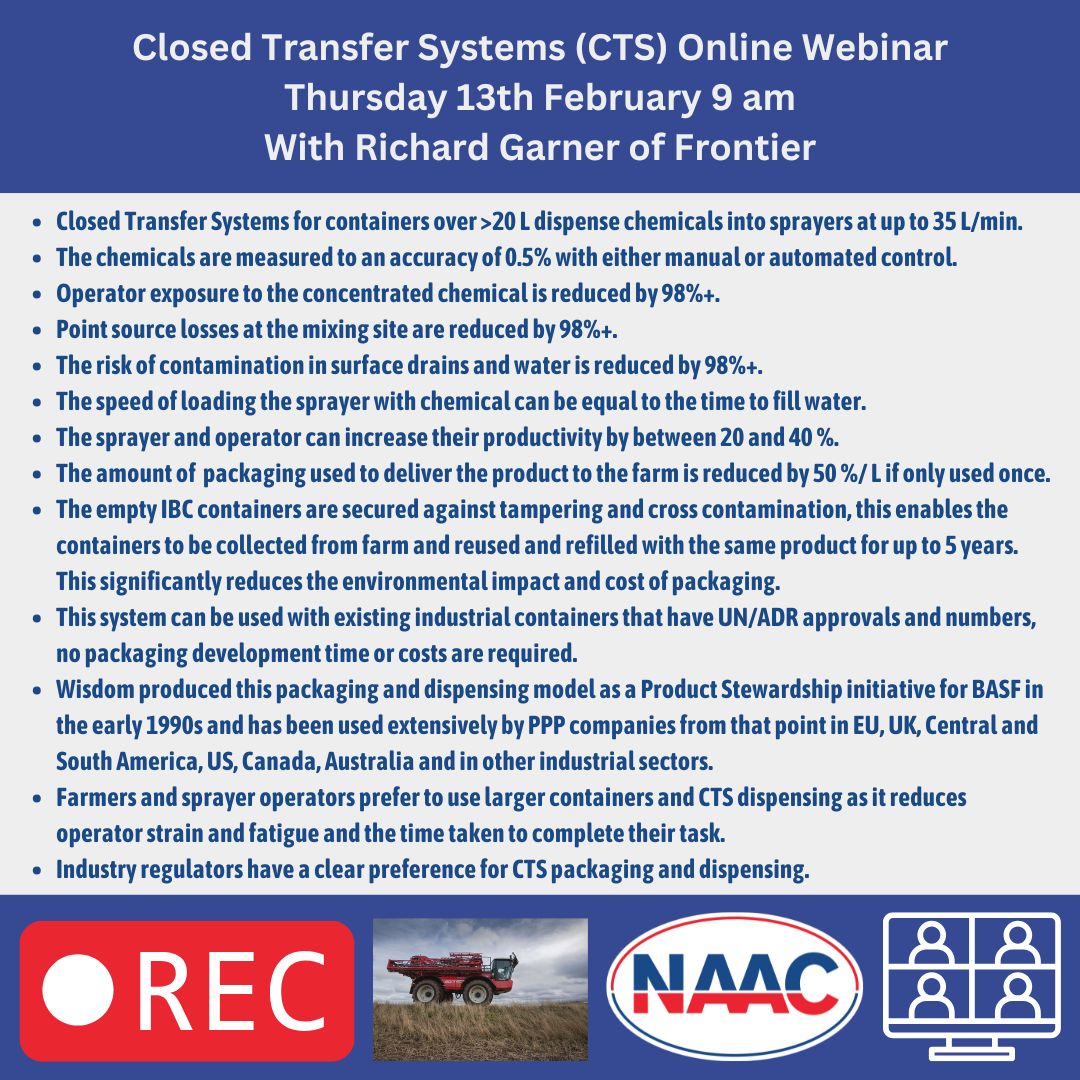 TheNAAC's tweet image. Members! Don't forget you have access to various recorded training sessions including Closed Transfer Systems (CTS) for Spraying Contractors with Richard Garner of Frontier, in the members area on the website: naac.co.uk/amember/login #Agriculture #Farming