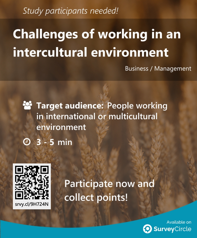 top_studies's tweet image. Participants needed for top-ranked study on SurveyCircle:

"Challenges of working in an intercultural environment" via @SurveyCircle

#international #team #CulturalIntelligence #intercultural #survey #surveycircle