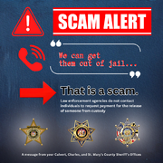 CalvertSheriff's tweet photo. Southern Maryland Sheriff’s Offices Warn of “Get Them Out of Jail” Scam https://t.co/B5wlK5H0ls https://t.co/vkw1gUEcho