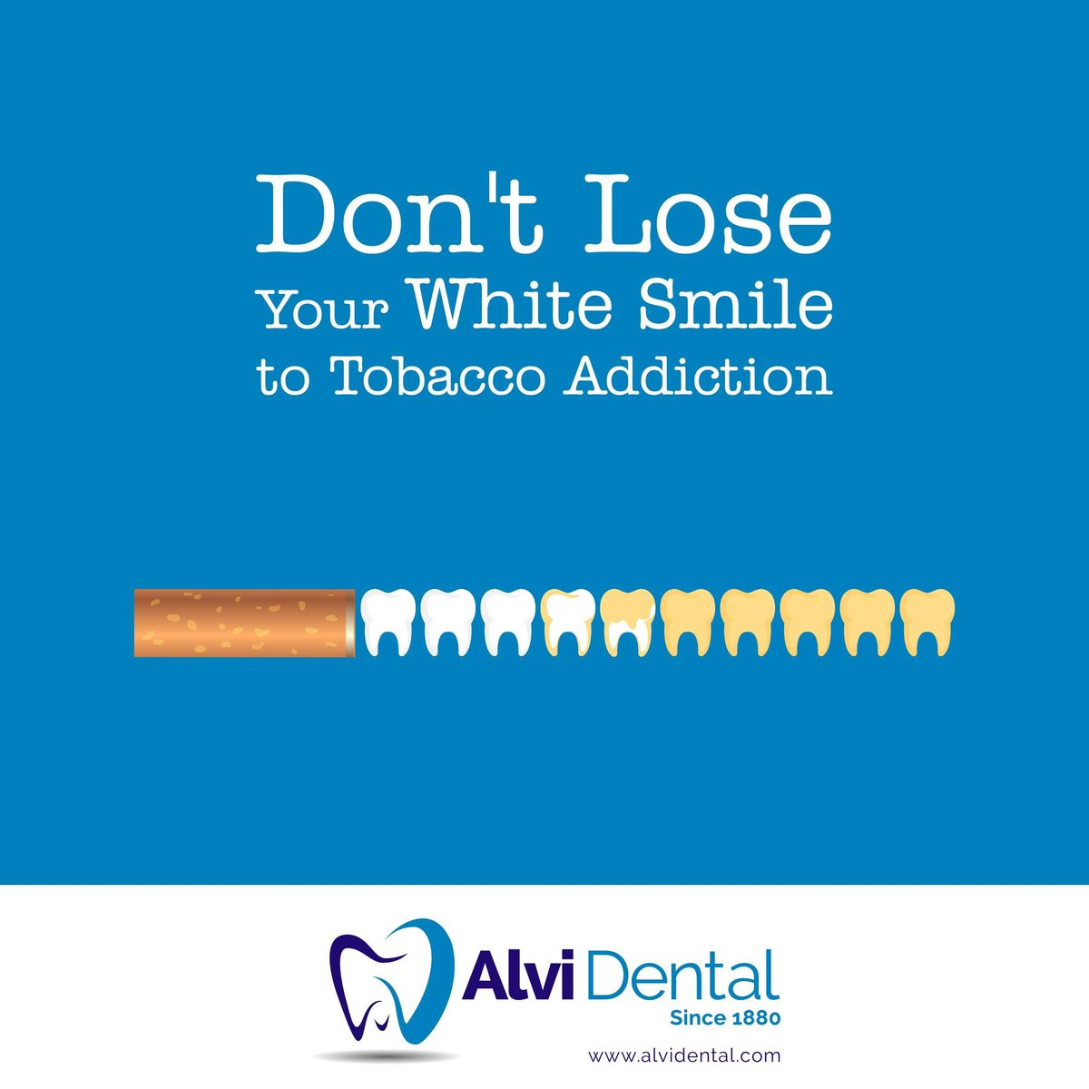 AlviDental's tweet photo. Don’t lose your white smile to tobacco.
Restore. Refresh. Smile again with Alvi Dental!
#AlviDental #DentalCare #DentalClinic #HealthySmile #TeethWhitening https://t.co/3GQnrcfKvA