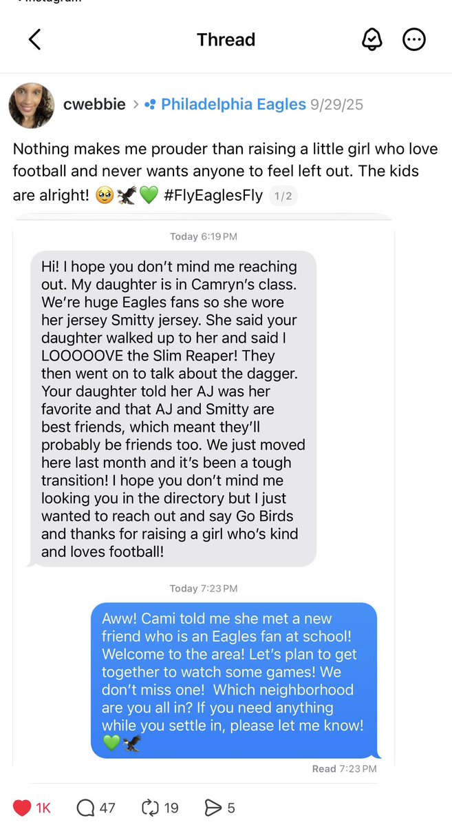 My 8-year-old LOVES AJ Brown. It’s bigger than football. She wore his jersey to school today!  💚🦅 #FlyEaglesFly #GoBirds