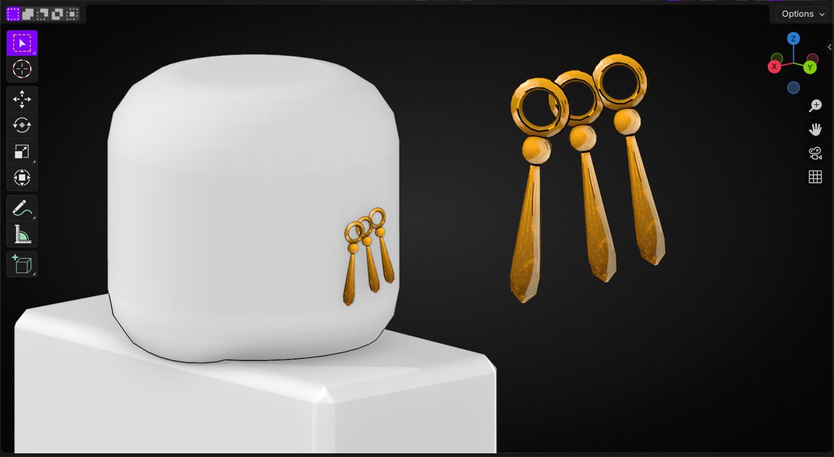 Chancy2476's tweet photo. something a little smaller this time its zoros earings #RobloxUGC #RobloxDev #3dart #robloxart https://t.co/cNciOSnnLk