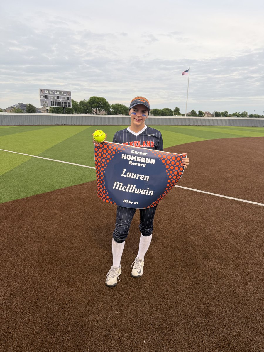 WHSoftball's tweet photo. Score from Game 1 of the Bi-District Round of Playoffs! Senior Lauren McIllwain had herself a night with a bomb that broke 2 school records! Freshman Val Selig also added another HR to her collection! Senior Jordan McNees killed it on the mound again with 10 K's!! 🥎💙🧡 https://t.co/3FLY3nPSHP