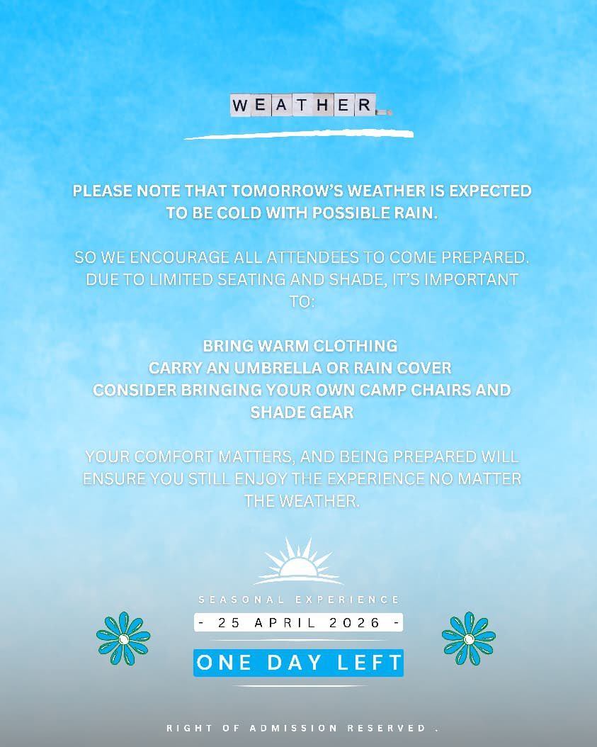 VaalFarmersMark's tweet image. One day left!
See you tomorrow 📢🩵

#weatherupdate #seasonalexperience #oneday left