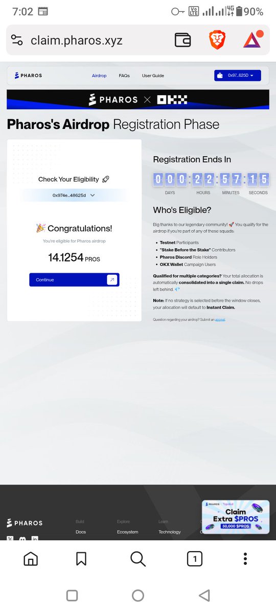 Arif889689's tweet image. Just checked and was eligible for this 😀
#pharos
#pros 
#airdrop