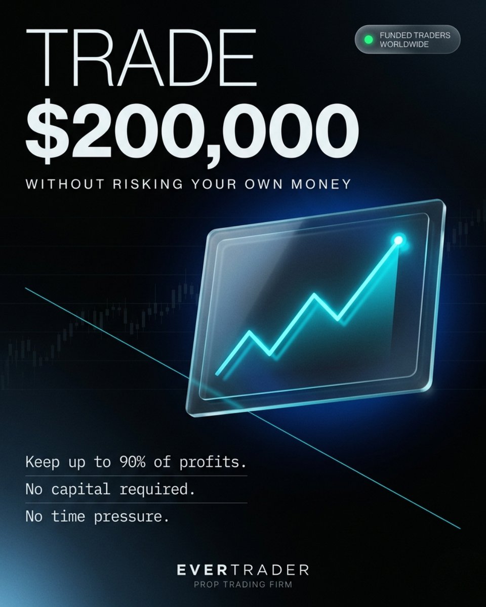 evertradercom's tweet photo. Most traders fail because of capital. Not skill.
EverTrader fixes that.
→ Up to $200,000 funded → Keep up to 90% of profits → Zero personal risk
No capital. No problem. https://t.co/lVHwbfQCLP
