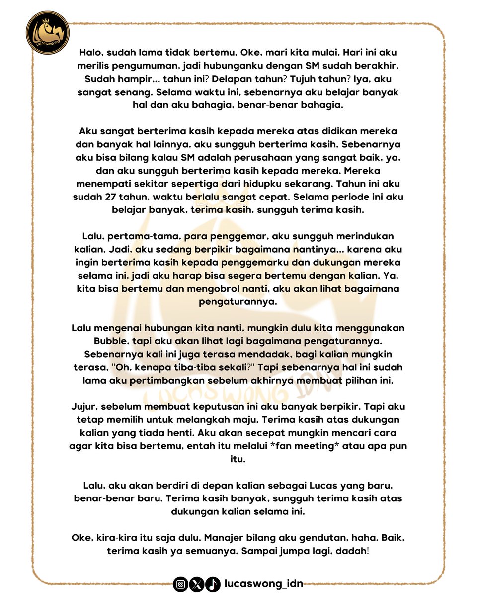 [ INSTAGRAM ]  24.04.2026

LUCAS Instagram Live dalam bahasa Indonesia.

#LUCAS #루카스