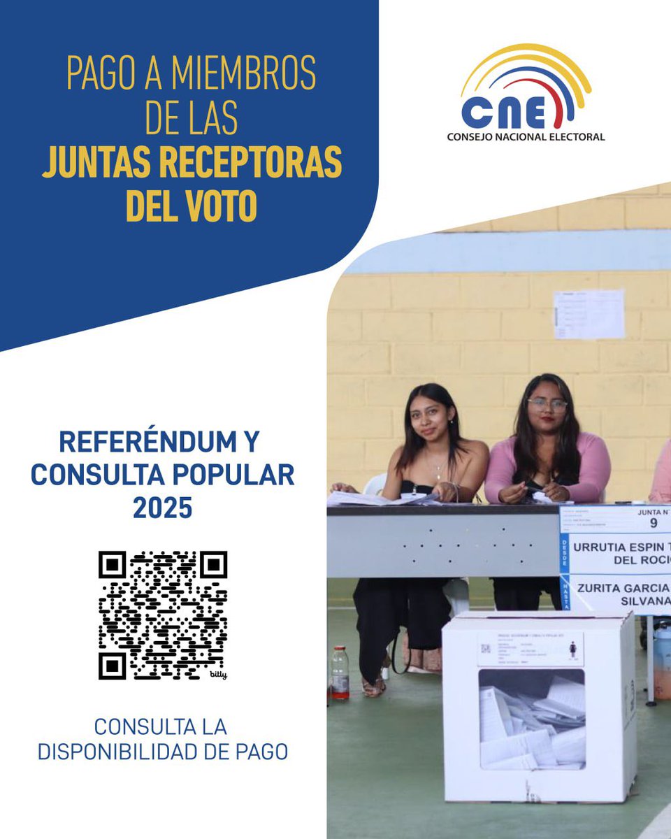 📌 | Recuerda, si fuiste #MJRV en el #ReferéndumYConsulta2025 🗳️ puedes solicitar tu compensación económica hasta el 2 de julio. 

Revisa la disponibilidad de pago escaneando el código QR 📱.