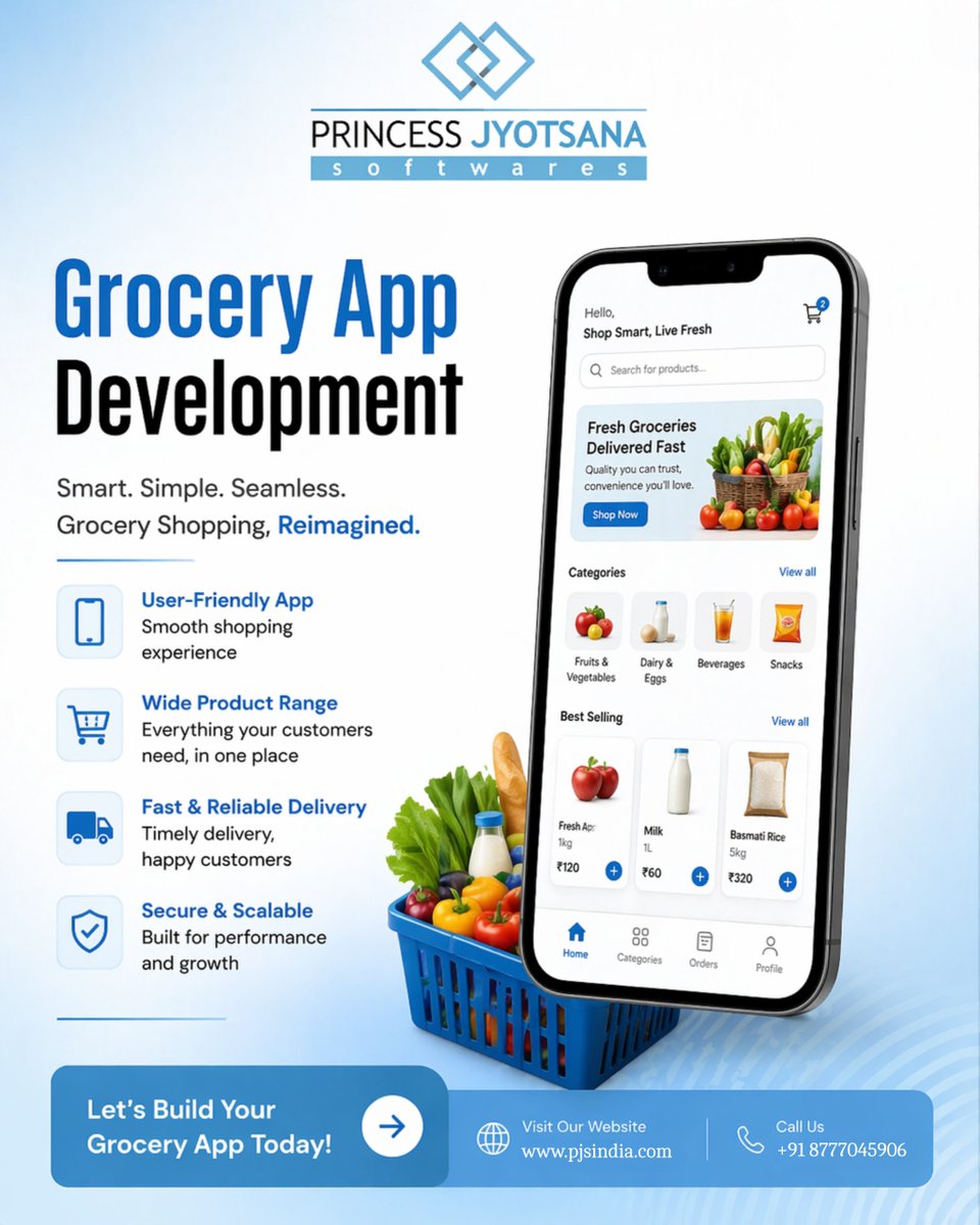 pjsindia's tweet image. Still selling groceries offline only?
Take your store online with a powerful, user-friendly grocery app.
Faster orders, better customer experience and scalable growth.

Build your grocery app today.
🌐 pjsindia.com

#PJSIndia #GroceryApp #AppDevelopment #EcommerceApp