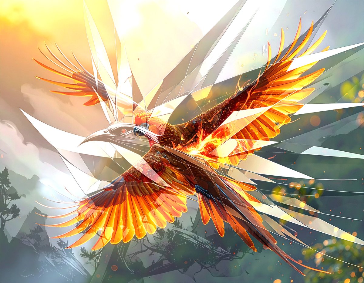 sanrotasu0216's tweet image. Crystal Firebird  Chim lửa pha lê #AI #PS #Adobe