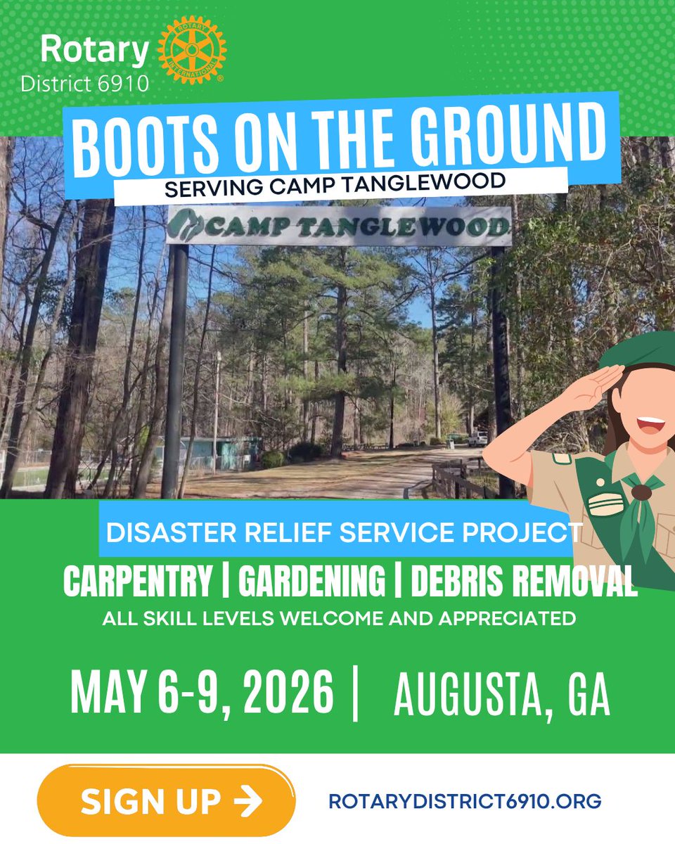 RotaryD6910's tweet image. JOIN US on May 6–9 at Girl Scout Camp Tanglewood near Augusta.

Together, we’re working to rebuild and reopen the camp before summer. Hands-on service, from carpentry and site work to cleanup and preparing cabins.

Learn More- 
cognitoforms.com/RotaryDistrict…

#disasterrelief #RD6910