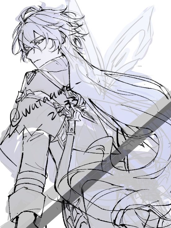 進捗状況です🤚 

ゲーム内でスクショした資料を見ながら+練習しながら描いてますので、暖かい目で見守ってください……🙇‍♀️