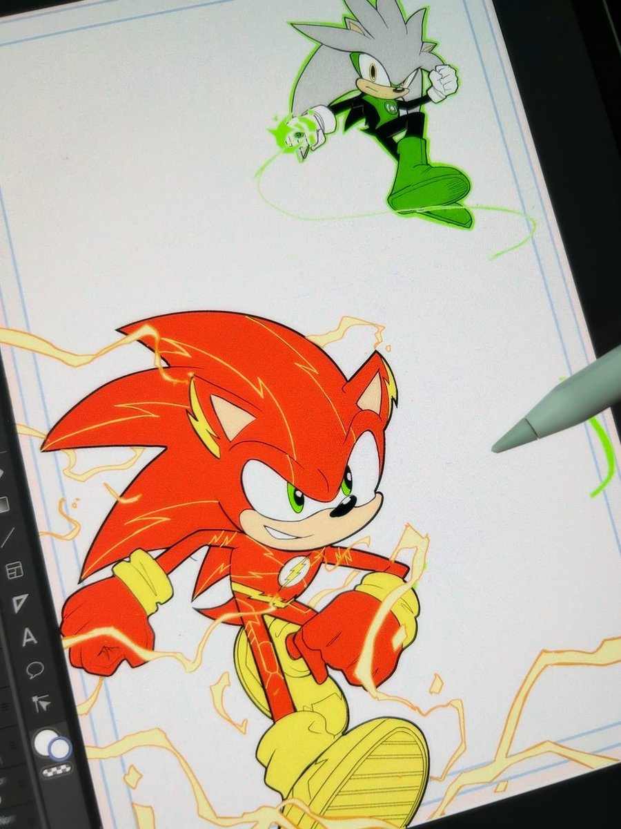 TravisMercer15's tweet image. Teaser alert! ⚡️🦔 Working on a new cover for DC x Sonic the Hedgehog: Metal Legion.
Absolute blast drawing Sonic in the Flash suit—the speedster energy is real. 💨
The real question: Who wins the race?👀
#DCComics #SonicTheHedgehog #Flash #JusticeLeague