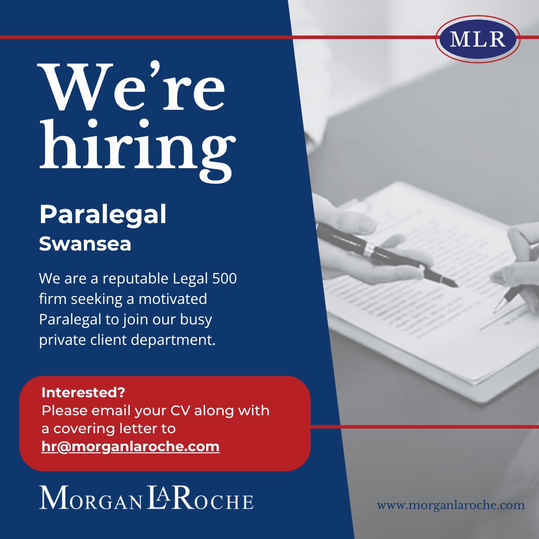 MLRLaw's tweet image. We’re hiring!

Join our Private Client team in Swansea as a Paralegal. Gain hands-on experience in wills, estates &amp;amp; trusts while supporting a busy, client-focused department.

Full-time, permanent role + great benefits.

Apply now: buff.ly/dnxzcfA 

#LegalJobs #Paralegal