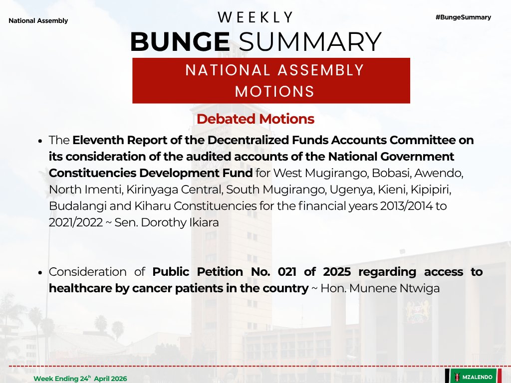 MzalendoWatch's tweet photo. 3. The following motions were debated in the National Assembly. #BungeSummary https://t.co/BeHAxdzkbB