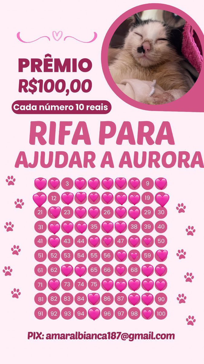 Não estou conseguindo vender mais nenhum número da rifa 😢 estou desesperada pq além da consulta e dos exames ainda falta pagar a última promissória da UTI que ela ficou no valor de 1590$ a neuro 350$ e os exames 700$ 1 real já ajuda muito! 

Pix: amaralbianca187@gmail.com