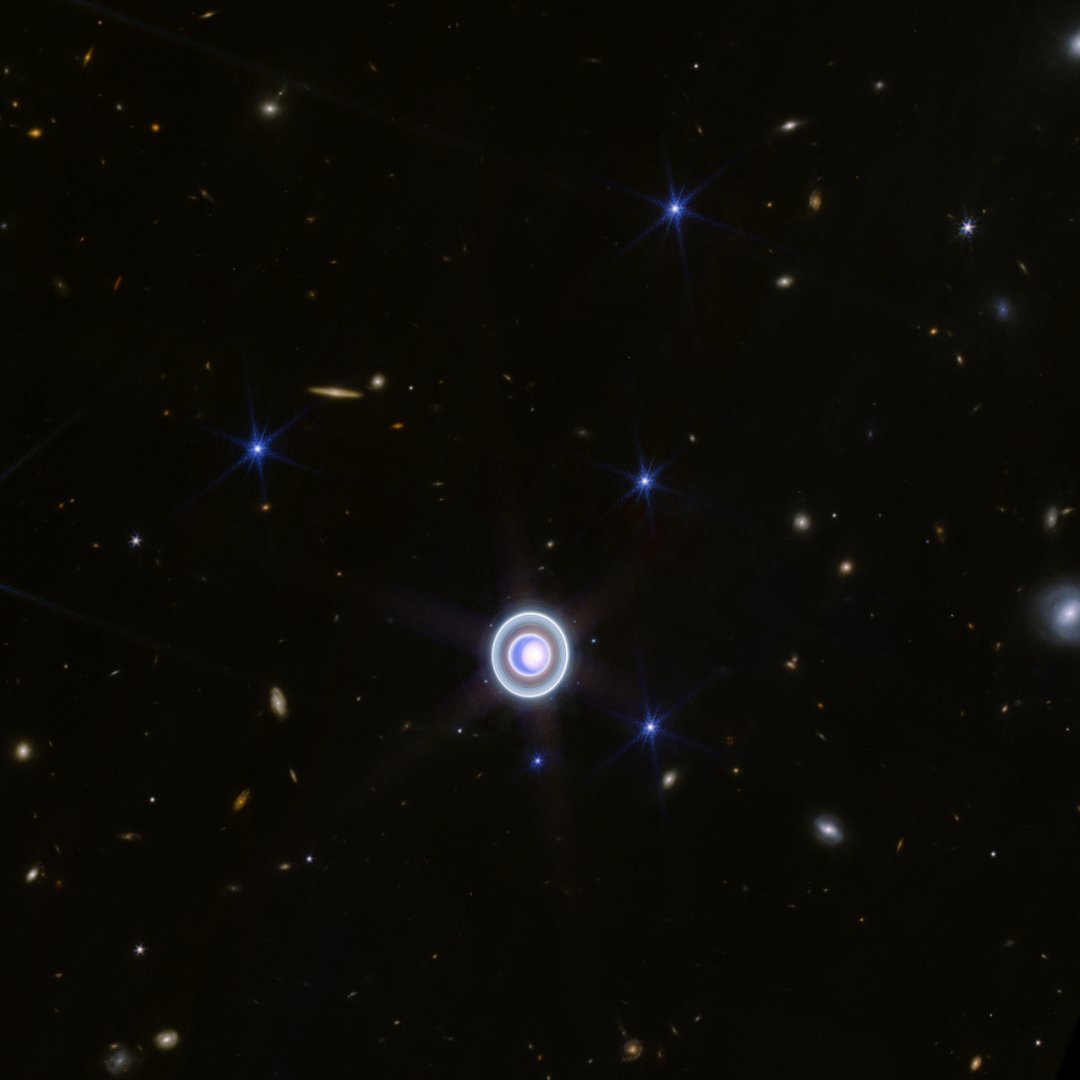 Uranus is showing off its accessories. ✨

This <a href="/NASAWebb/">NASA Webb Telescope</a> image reveals the planet’s glowing rings, several of its moons, and even distant galaxies in the background.

Learn more about Uranus: asc-csa.gc.ca/eng/astronomy/…

📷: NASA, ESA, CSA