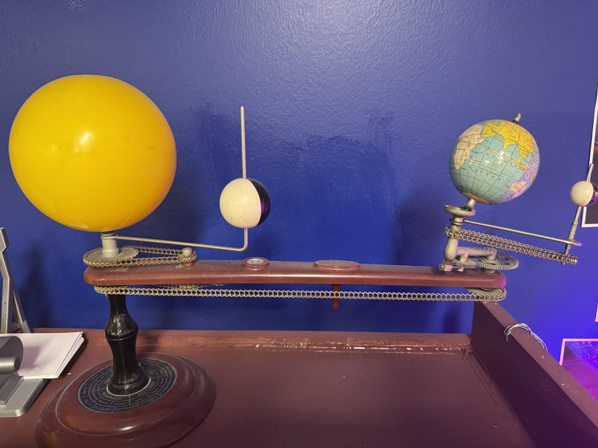 SpaceByStorm's tweet photo. I enjoy thinking that maybe someone at Mission Control at @NASA had one of these awesome Trippensee Planetarium’s (circa 1960) sitting on their desk during the Apollo missions.   Here is mine that I rescued from going into a dumpster.  😎 #Moon #NASA https://t.co/zhDBo0XTuW