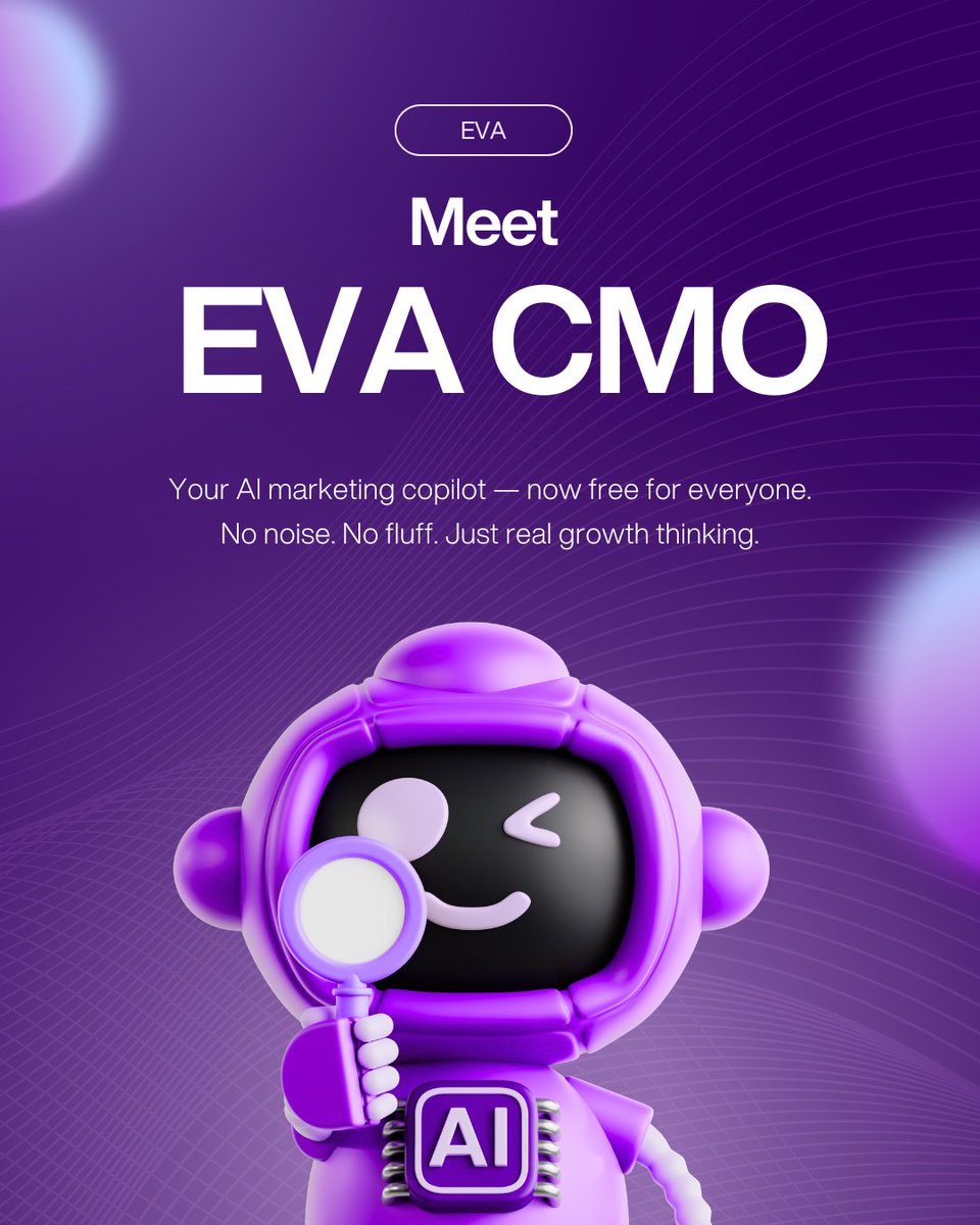 Hyperscalerai's tweet photo. Meet EVA CMO — your AI marketing copilot. 
No fluff. No buzzwords. Just real strategy: positioning, growth, campaigns. 

Built inside Hyperscaler AI platform. Free to use. 

👉 Start building smarter marketing systems today

#AI #Marketing #Startups #Growth https://t.co/9mGDn7tx4n