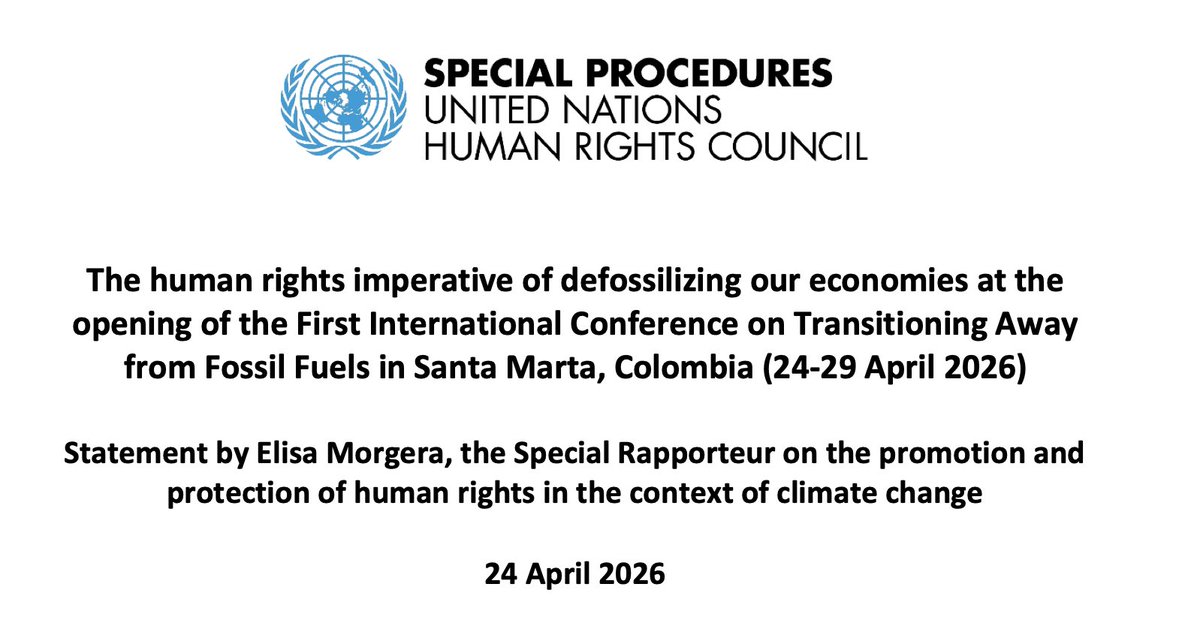 SRclimatechange's tweet photo. In #SantaMarta for 1st International Conference on Transitioning Away from #FossilFuels, sharing expectations on:

💡 more inclusive multilateralism for #ClimateAction &amp; #HumanRights protection

🏵️ benefits for #health, economic #equality, #peace

🔗 https://t.co/UppwFOi08y https://t.co/PpieuWO8mH
