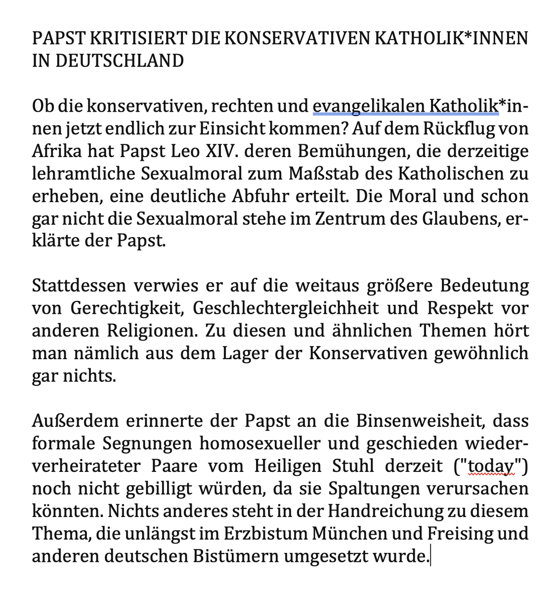 WolfgangFRothe's tweet photo. Papst Leo XIV. übt scharfe Kritik an den Bemühungen konservativer Kirchenkreise, die aktuelle lehramtliche Sexualmoral zum Maßstab des Katholischen zu erheben.  

#Kirche #Katholisch #Papst #Moral #Sexualmoral #Homosexualität #Segnung #Frauen #Gerechtigkeit #Homophobie https://t.co/KyaTpagA86