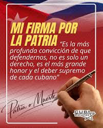#MiFirmaPorLaPatria
Defender la Patria es jurar con voz de pueblo, que ni cadenas ni sombras apagarán su fuego eterno.  
¡Patria o muerte, se escucha! en cada esquina, en cada pecho, y la isla se levanta firme como muro de viento y hierro.