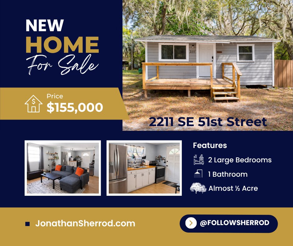 FollowSherrod's tweet photo. 🔥New Price Alert - Now Only $155,000
🛏️ 2 Bedrooms
🛁 1 Bathroom
📍 2211 SE 51st St. Gainesville, FL https://t.co/8VHyNLkzY5