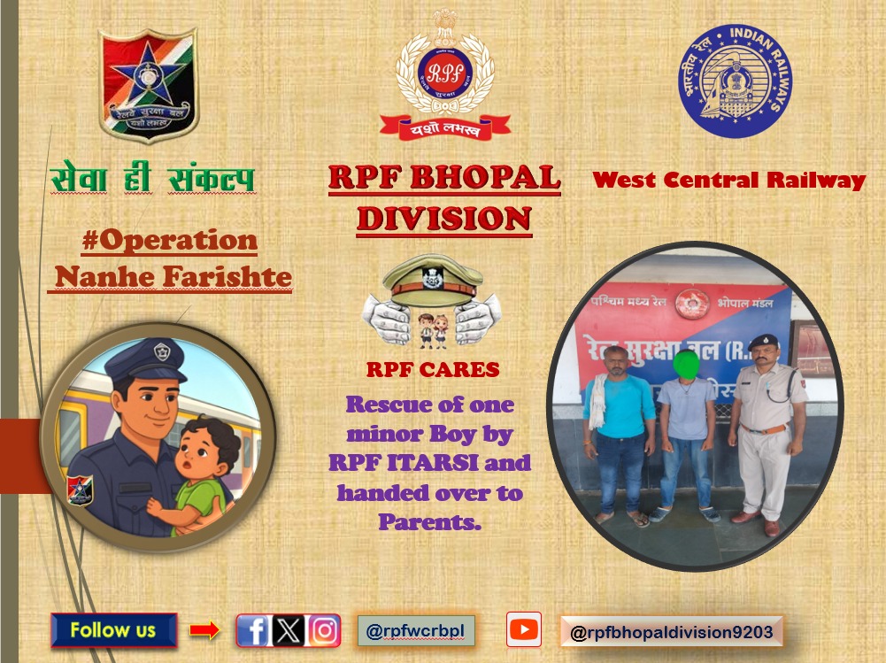 rpfwcrbpl's tweet photo. #OperationNanheFarishte  "Next to creating a life, the finest thing a man can do is save one." Rescue of one minor Boy by RPF ITARSI and handed over to Parents.
@RPF_INDIA @rpfwcr @BhopalDivision @gmwcrailway @grpmpcontrol https://t.co/M2CpKlxnZ9
