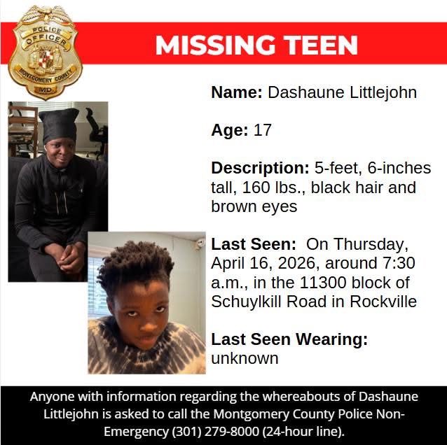 Detectives from the Montgomery County Department of Police – Special Victims Investigations Division are asking for the public’s assistance in locating Dashaune Littlejohn, a missing 17-year-old.

montgomerycountymd.gov/news/concern-m…

#MCPNews #MCPD #MissingPerson