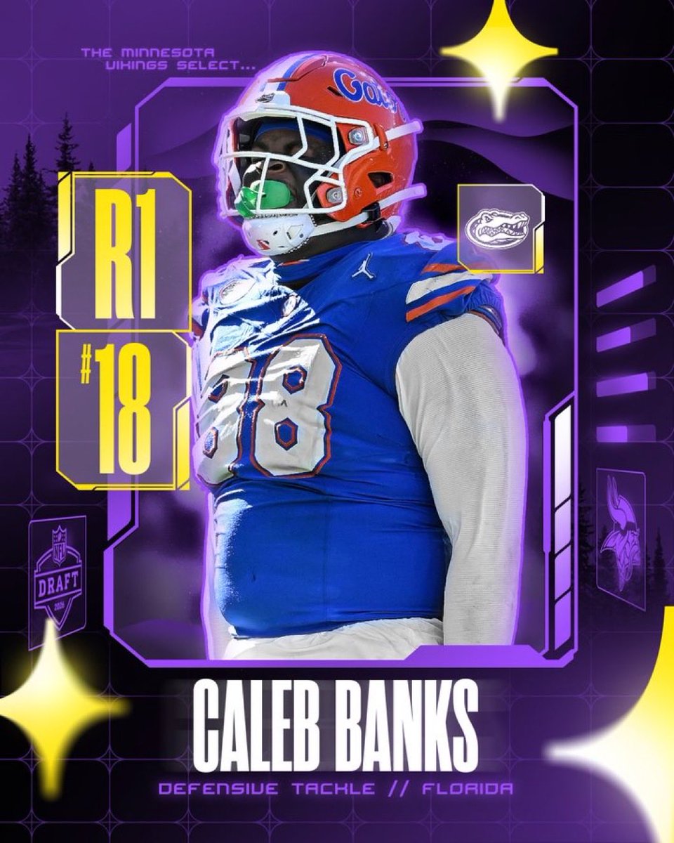 WhatChuSayRadio's tweet photo. Barring injury, I think we drafted a MONSTER named Caleb Banks! I’m excited to see what he brings to the team! Let’s Go! #SKOL #WhatChuSay https://t.co/HCJ7tuyU5d